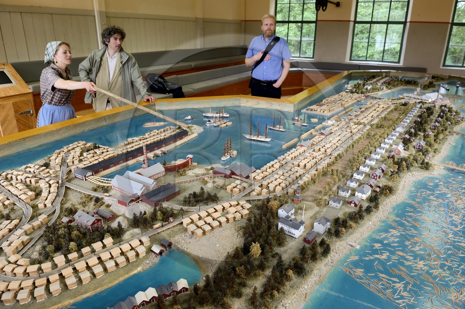 Suède, Comté de Vasterbotten, région d'Umea, Iles de Norrbyskär qui fut une des plus grandes scieries d'Europe au début du XXème siècle, la maquette de l'ile telle qu'elle était à son apogée en 1920