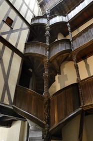 France, Finistere, Morlaix museum, 15th century half-timbered house with interior bridges called Maison a lanterne or Maison a pondalez, duchesse Anne House
