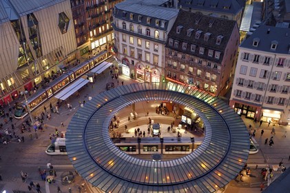 France, Bas Rhin, Strasbourg, old town listed as World Heritage by UNESCO, Place de l'Homme de Fer station crossed by trams