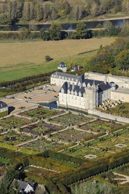 France, Indre et Loire, Loire Valley listed as World Heritage by UNESCO, the castle and gardens of Villandry (owners Henri and Angelique Carvallo) (aerial view)