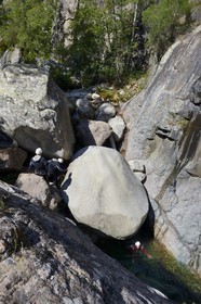 France, Corse du Sud, Alta Rocca, Bavella, canyoning in the stream of Polischellu