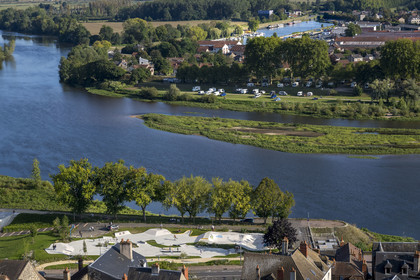France, Nièvre, Nevers, the skatepark on the banks of the Loire river, the port in the background