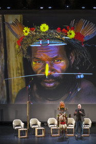 France, Paris, UNESCO Headquarters, conference at Earth University on November 25, 2022, Papuan Chief Mundiya Kepanga