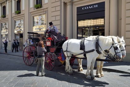 Italy, Tuscany, Florence, listed as World Heritage by UNESCO, horse carriage on piazza della repubblica