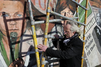 United Kingdom, Northern Ireland, West Belfast, Catholic Falls area, International or Solidarity Wall, murals on Falls Road, Danny Monaghan author of the paintings