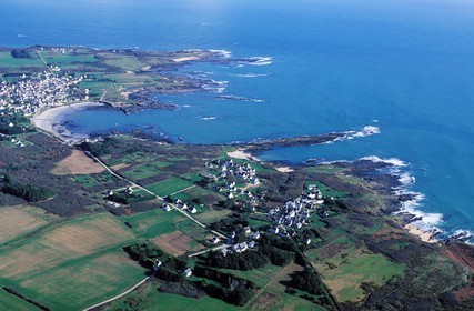 France, Morbihan, Groix island, Locqueltas and Locmaria on the South coast (aerial view)