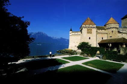 Switzerland, Vaud Region, Chillon castle on Leman Lake (Lake Geneva), south of Montreux