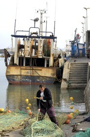France, Charente-Maritime (17), Ile d'Oléron, port de la Cotinière, réparation des filets