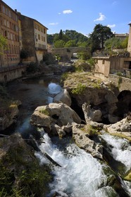 France, Var, Trans-en-Provence near Draguignan, waterfalls and bridge over the Nartuby river