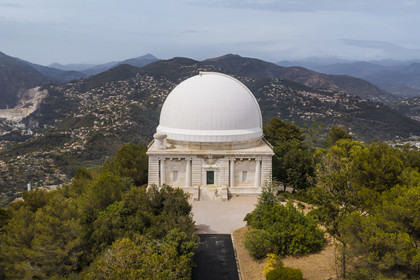 France, Alpes-Maritimes, Nice, Mont Gros, the observatory designed by the architect Charles Garnier, the Bischoffsheim dome was made by the engineer Gustave Eiffel, the astronomical telescope fitted to the Grand Equatorial, 18 meters long, with a lens 76 cm in diameter (aerial view)