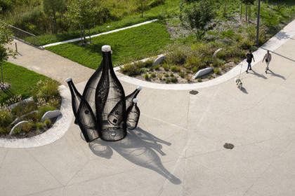 France, Cote d'Or, Climats terroirs of Burgundy listed as World Heritage by UNESCO, Beaune, the Cité des vins et climats de Bourgogne, Embouteillage (Traffic Jam but also Bottling) (2017) work by the artist Sylvain Subervie