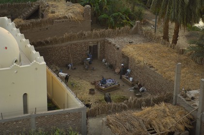 Egypte, Haute Egypte, vallée du Nil, Louxor, une ferme de la rive ouest (vue aérienne)