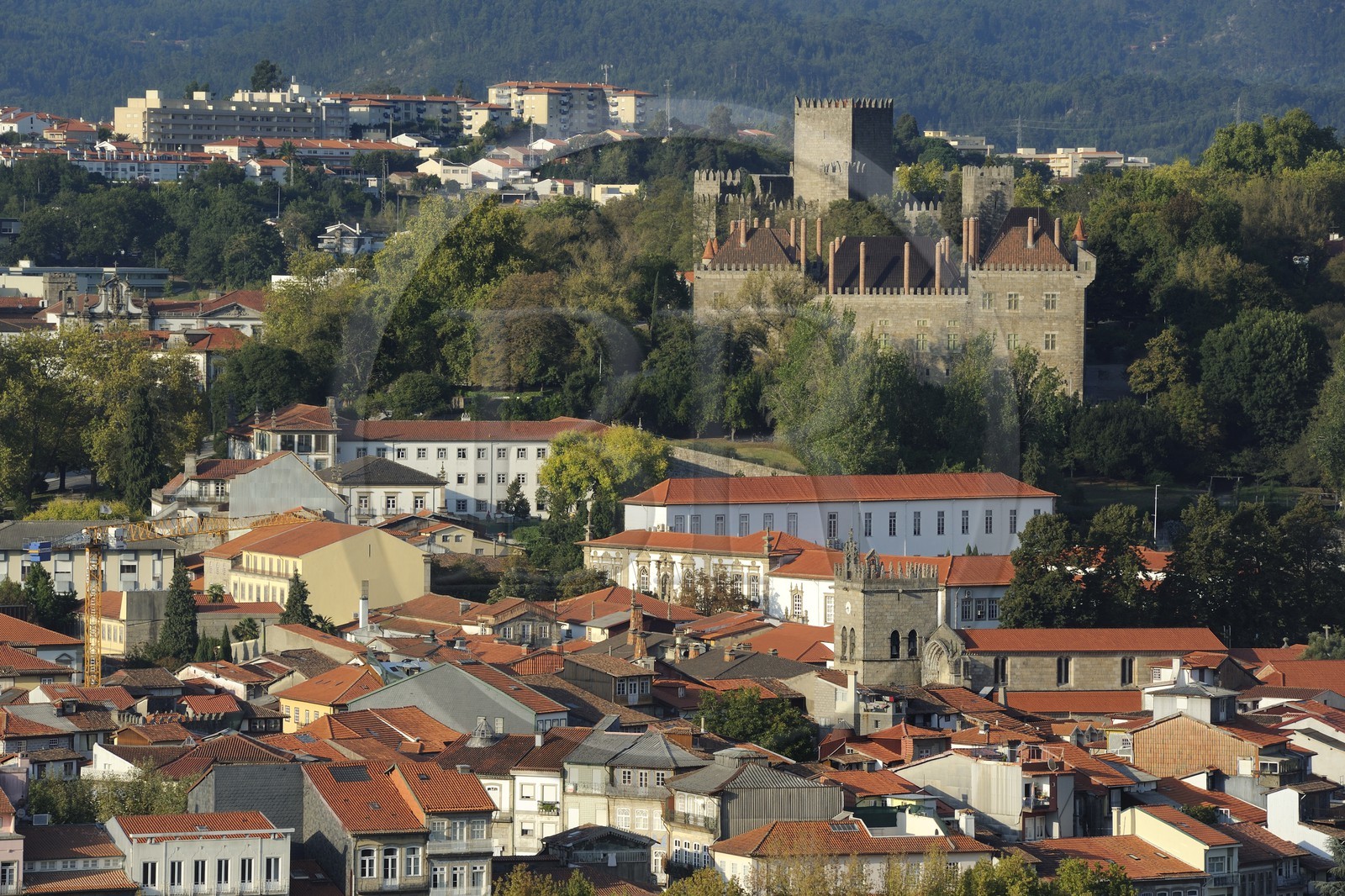 Portugal, Minho region, Guimaraes, town listed as World Heritage by UNESCO, the old town overlooked by the Castle