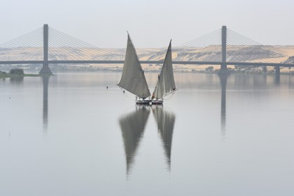 Egypt, Aswan, the cable-stayed bridge going to the west bank