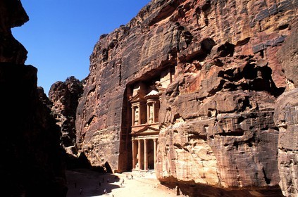 Jordan, Petra, the Khazneh ( the Treasure) at the exit of the Siq