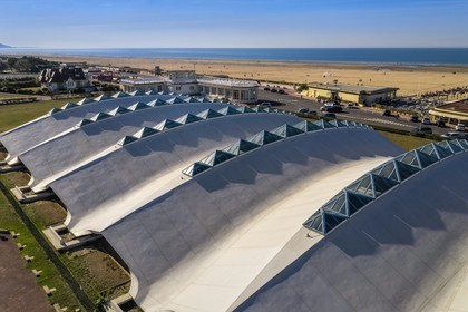 France, Calvados, Pays d'Auge, Deauville, Olympic swimming pool by architect Roger Taillibert