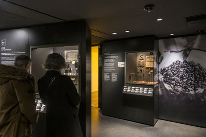 France, Paris, the Monnaie de Paris (Paris Mint) Museum, showcases dedicated to gold and copper and their coins
