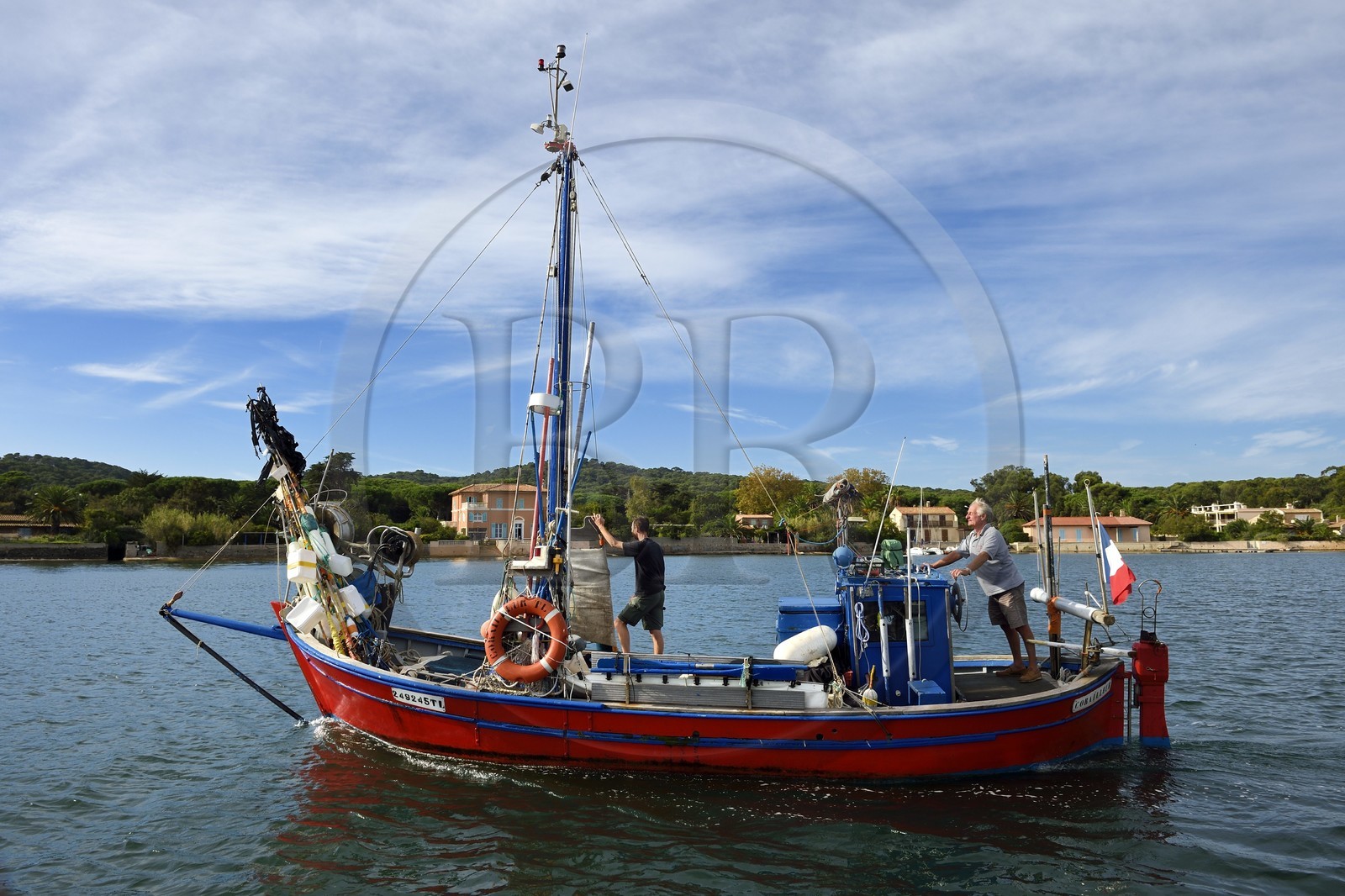France, Var, Iles d'Hyeres, Parc National de Port Cros (National park of Port Cros), Porquerolles island, Bernard Samuel called Sam the fisherman on his boat Le Corailleur