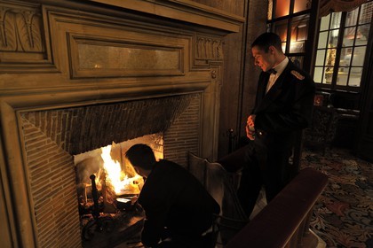 France, Calvados, Pays d'Auge, Deauville, Normandy Hotel (Barriere group), the hall fireplace