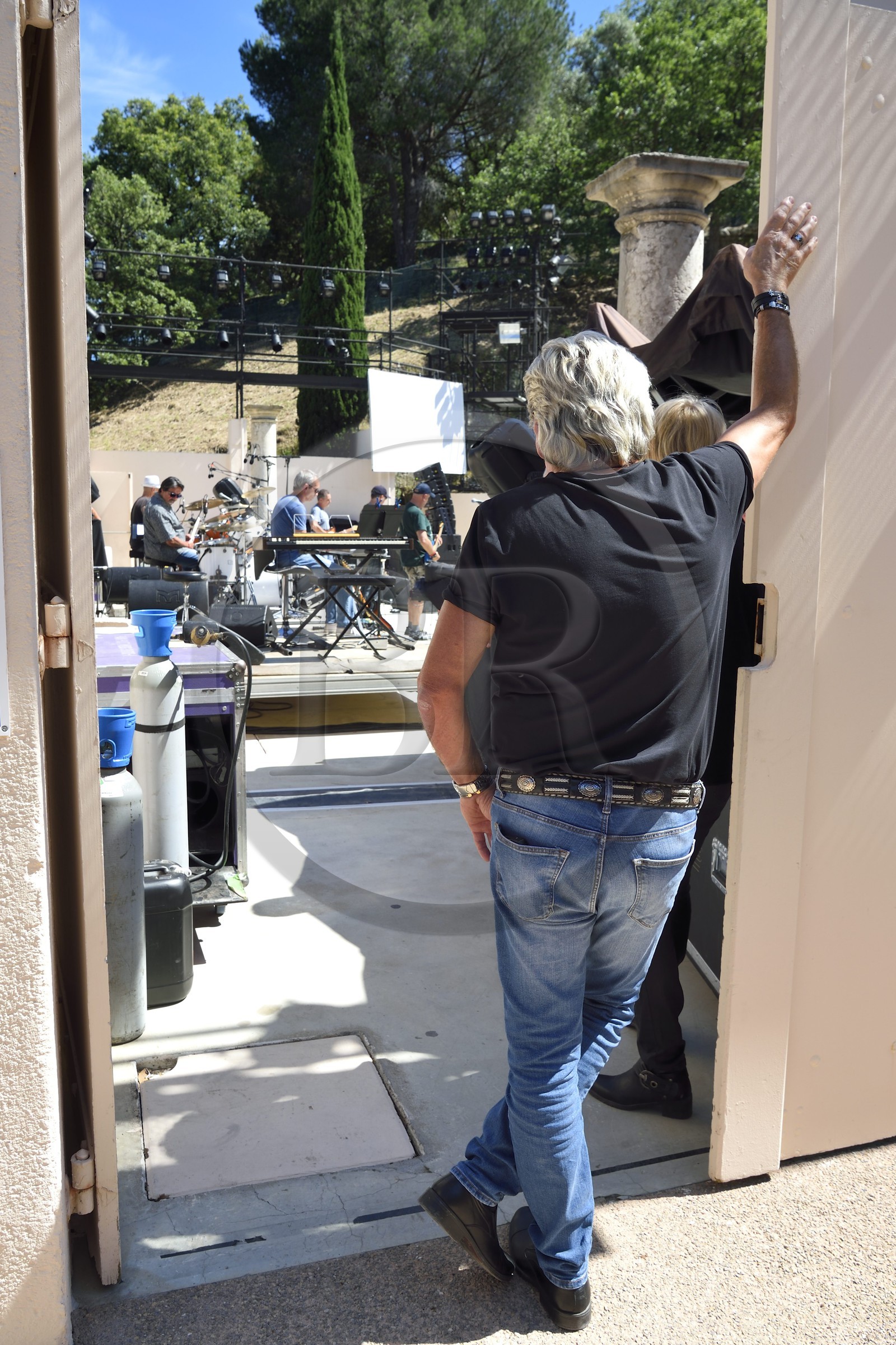 France, Var (83), Presqu'Ile de Saint-Tropez, Ramatuelle, théâtre de verdure, répétition du concert des anciens musiciens de Johnny Hallyday