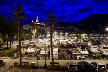 France, Alpes-Maritimes, Menton, the port and the old town dominated by the St Michel Basilica