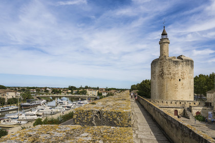 France, Gard, Aigues Mortes, the Tower of Constance on the edge of the ramparts and the covered way