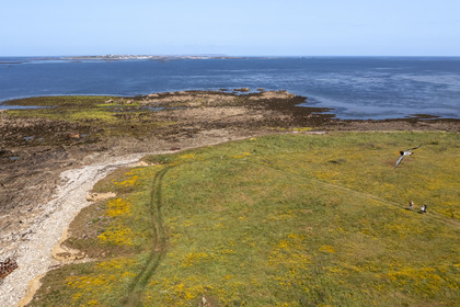 France, Finistère, Iroise Sea, Molene archipelago, West Cape of the Quemenes Island (aerial view)