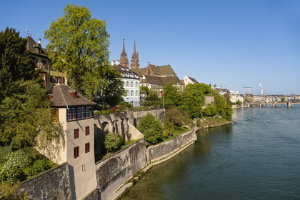 Switzerland, Basel, the left bank of the Rhine, the Minster or Protestant Cathedral of Our Lady of Basel (Munster) overlooking the Rhine