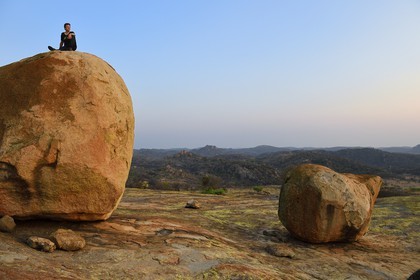 Zimbabwe, Matabeleland South Province, Matobo or Matopos Hills National Park, listed as World Heritage by UNESCO, rock formation on Malindidzimu hill (house of the goodwill spirits) at the summit of View of the World where Cecil Rhodes is buried