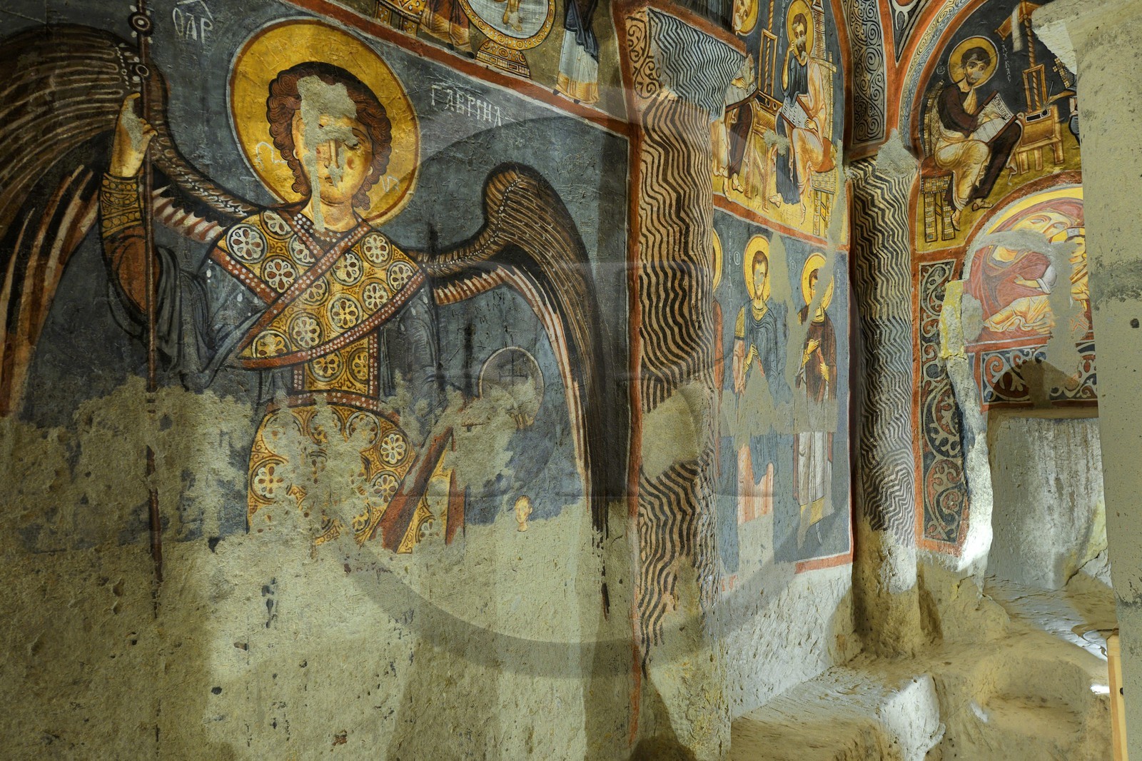 Turquie, Anatolie Centrale, province de Nevsehir, Cappadoce classée Patrimoine Mondial de l'UNESCO, Göreme, le musée en plein air, église  Sombre troglodytique (Karanlik Kilise)