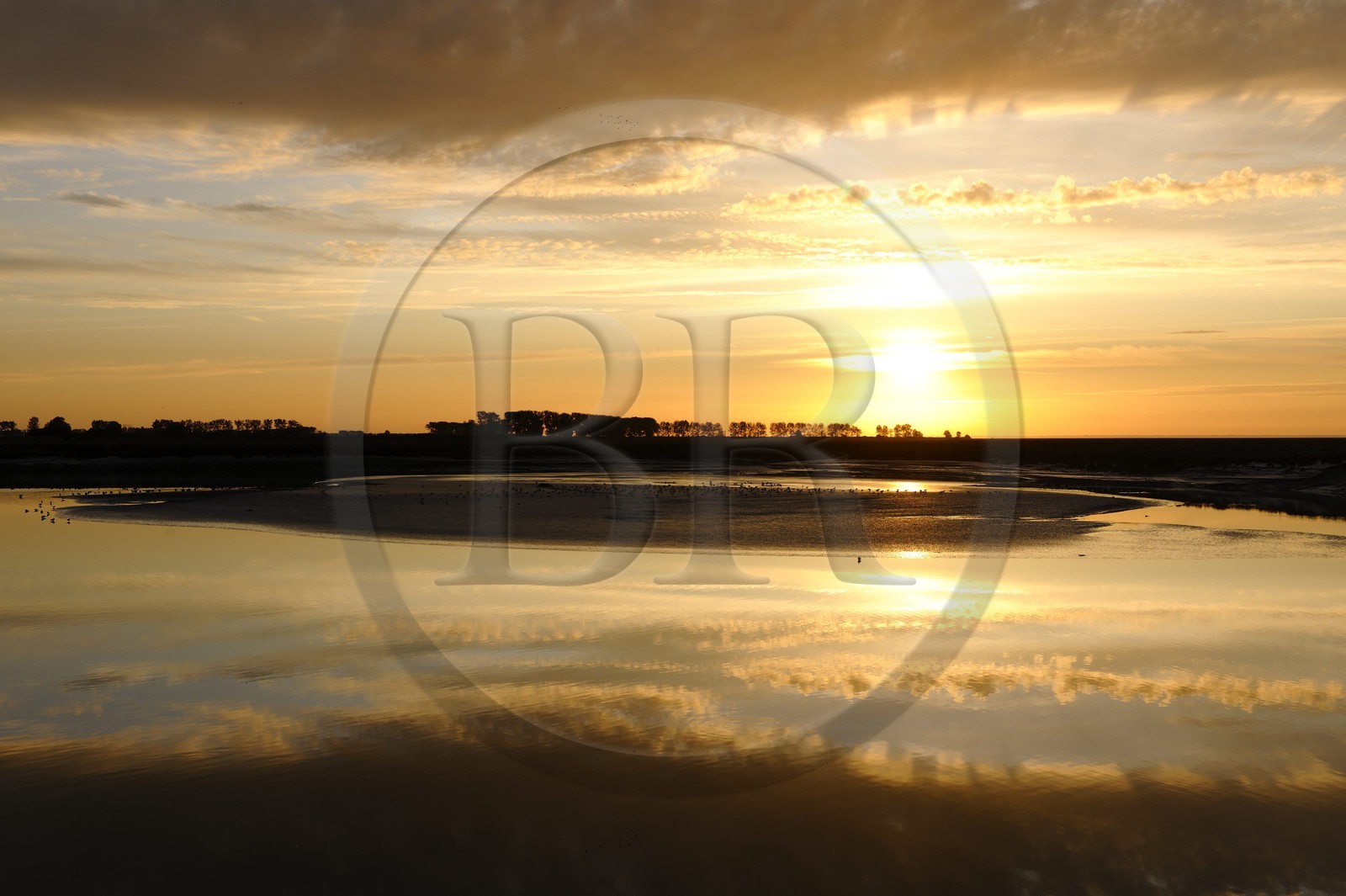 France, Manche (50), Baie du Mont-Saint-Michel, les berges submersibles de la rivière Couesnon au coucher de soleil