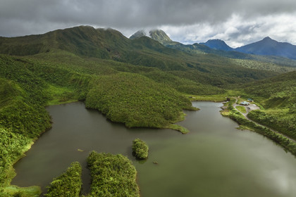 Caribbean, Dominica Island, Morne Trois Pitons National Park listed as World heritage by UNESCO,  Fresh Water Lake (aerial view)