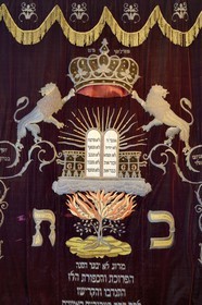 France, Haut Rhin, Colmar, the Bartholdi Museum houses a collection of objects indicating the presence of a Jewish community well established in Alsace, parokhet (curtain closing the Holy Ark and concealing the Torah scrolls)