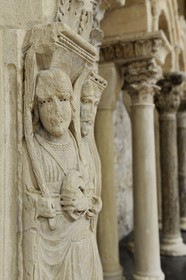 France, Herault, Medieval town of Saint-Guilhem-le-Desert, a stop on el Camino de Santiago, pilgrimage route to Compostela, labelled Les Plus Beaux Villages de France (The Most Beautiful Villages of France), abbey of Gellone from the 11th century listed as World Heritage by UNESCO, the lapidary museum, romanesque anastylosis
