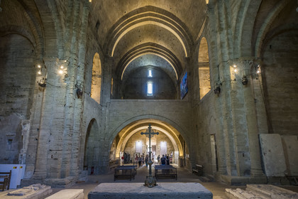 France, Hérault (34), Villeneuve-lès-Maguelone (Palavas-Les-Flots), cathédrale Saint-Pierre-et-Saint-Paul de Maguelone des XIIème et XIIIème siècles, la Nef et la Tribune