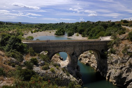 France, Herault, Gorges de l'Herault, Pont du Diable (the Devil's Bridge), 11th century Romanesque bridge