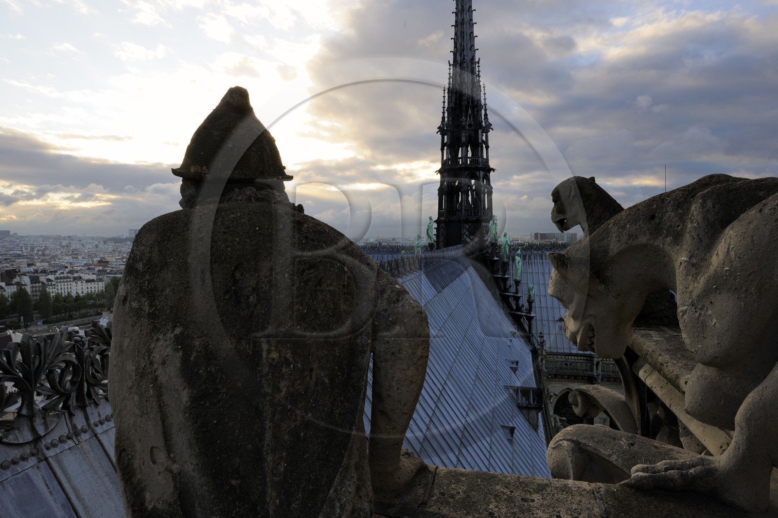 France, Paris (75), île de la Cité, la cathédrale Notre-Dame, les chimères observent la ville