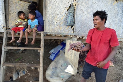 Philippines, Calamian Islands dans le nord de Palawan, Uson Island dans la baie de Coron, village de Barangay Lajala, famille de Lando Magahon, pêcheur Tagbanua d'algues