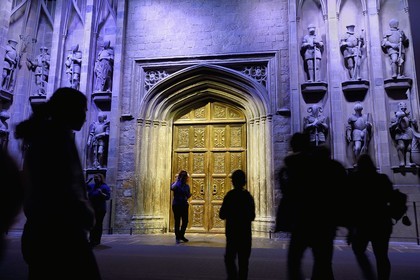 United Kingdom, Hertfordshire, Leavesden, Leavesden Film Studios, Harry Potter Studio Tour London, the scene of the eight Harry Potter movies' making of, the great hall door in Hogwarts School