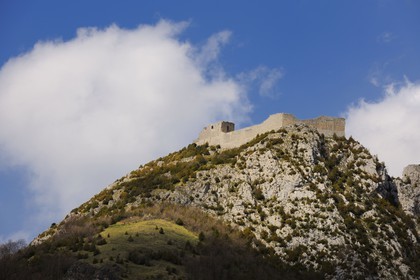 France, Ariège (09), Pays d' Olmes, château cathare de Montségur perché sur un pog