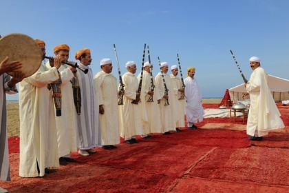 Morocco, Oriental Region, La Reggada traditional dance and music on the beach