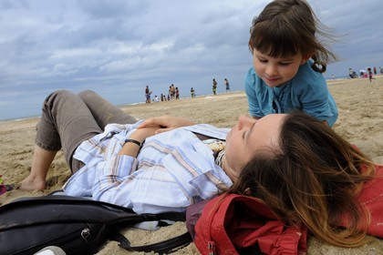 France, Calvados, Pays d'Auge, Deauville, on the sandy beach