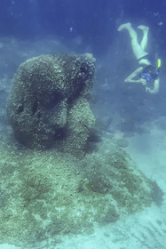 France, Alpes-Maritimes, Cannes, Lerins Islands, Sainte-Marguerite island, snorkeling in the underwater ecomuseum made up of monumental statues by the artist Jason deCaires Taylor, molded according to the faces of 6 inhabitants of Cannes and submerged at a distance ranging from 84 to 132 meters from the shore for a depth of 3 to 5 meters