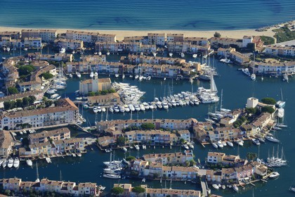 France, Var, Gulf of St Tropez, Port Grimaud seaside town (aerial view)