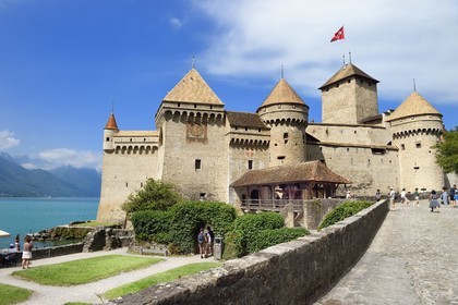 Switzerland, Canton of Vaud, Veytaux, Chillon castle on the shores of Lake Geneva (Lac Leman)