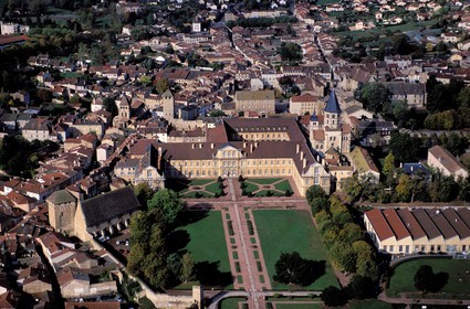 France, Saone et Loire, Maconnais, former abbey of Cluny and the old town (aerial view)