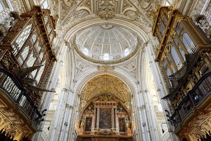 Spain, Andalusia, Cordoba, historical center listed as World Heritage by UNESCO, Mezquita, the cathedral part appears to be embedded in the center of the former mosque, the altarpiece and the organs