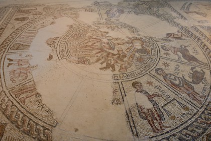 Israel, Northern District, Galilee, Nazareth, Zippori (Tzippori) National Park, Zodiac Wheel Mosaic in the great synagogue of Tzippori, 5th century CE
