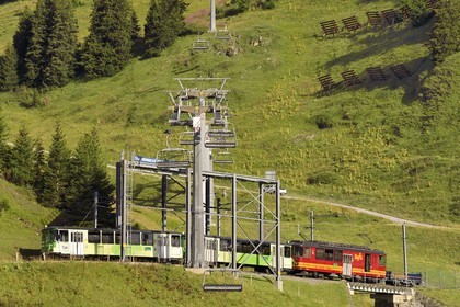 Suisse, canton de Vaud, Villars-sur-Ollon, train qui rejoint la gare du col de Bretaye