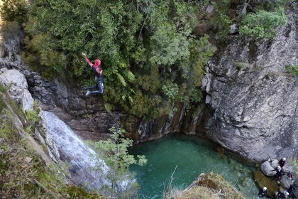 France, Corse du Sud, Alta Rocca, Bavella, canyoning in the stream of Polischellu